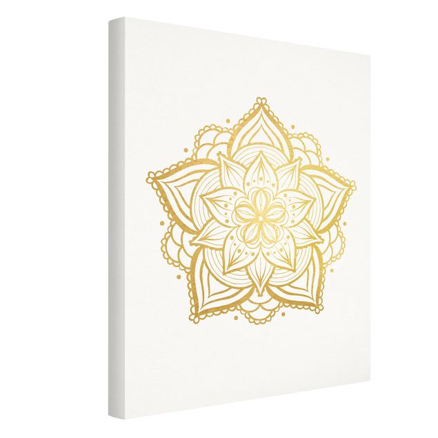 Leinwandbild - Mandala Blüte Illustration weiß gold - Hochformat 4:3