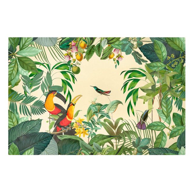 Leinwandbild - Vintage Collage - Vögel im Dschungel - Querformat 2:3