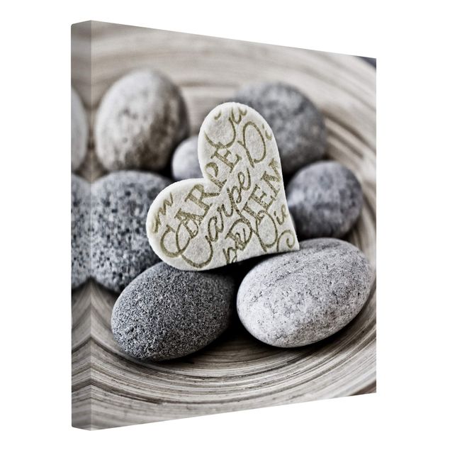 Leinwandbild - Carpe Diem Herz mit Steinen - Quadrat 1:1