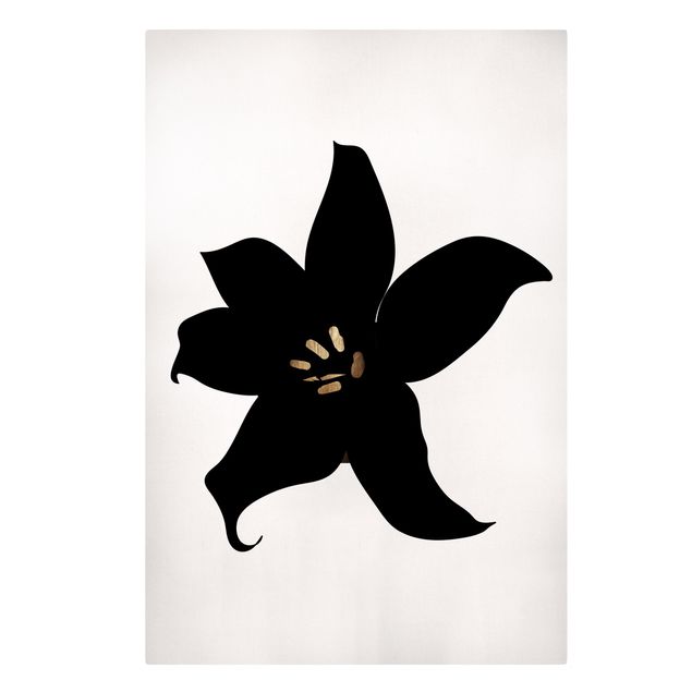 Leinwandbild - Grafische Pflanzenwelt - Orchidee Schwarz und Gold - Hochformat 3:2