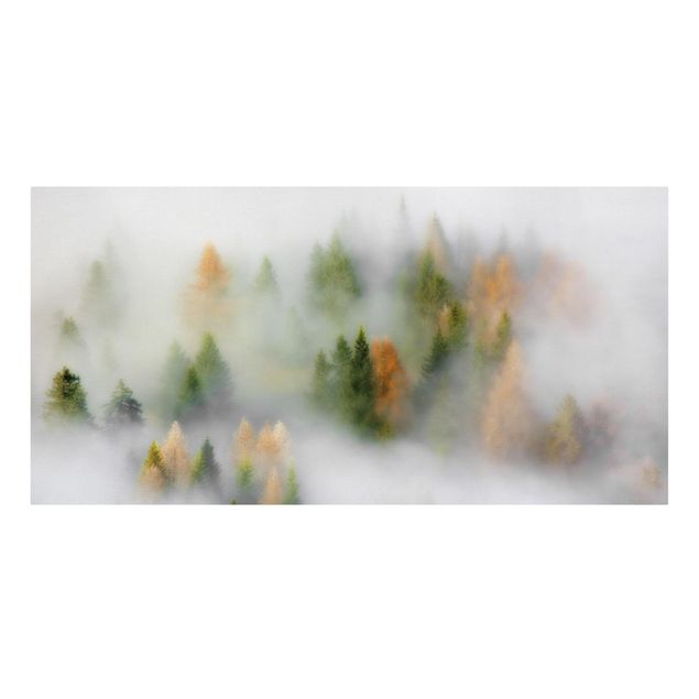 Leinwandbild - Nebelwald im Herbst - Querformat 1:2