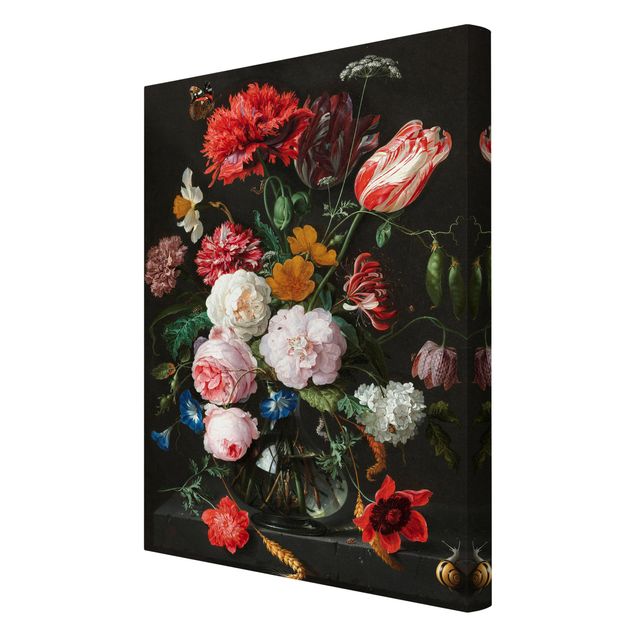 Leinwandbild - Jan Davidsz de Heem - Stillleben mit Blumen in einer Glasvase - Hochformat 3:2