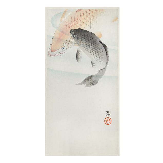 Leinwandbild - Vintage Illustration Asiatische Fische I - Hochformat 2:1