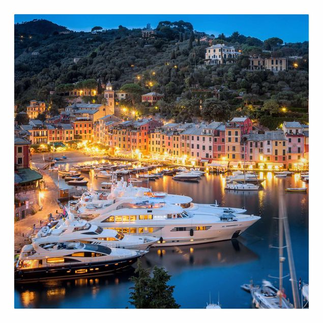 Leinwandbild - Nacht im Hafen von Portofino - Quadrat 1:1