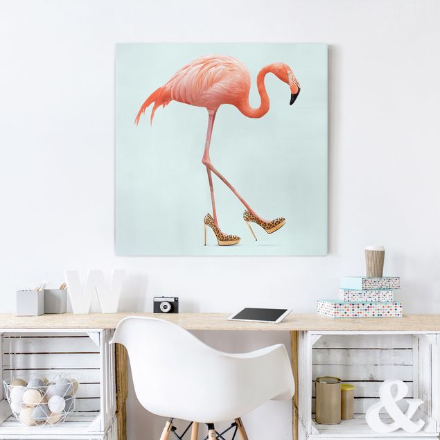 Leinwandbild - Jonas Loose - Flamingo mit High Heels - Quadrat 1:1