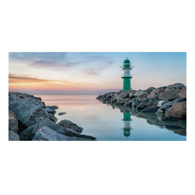 Leinwandbild - Sunset at the Lighthouse - Querformat 2:1