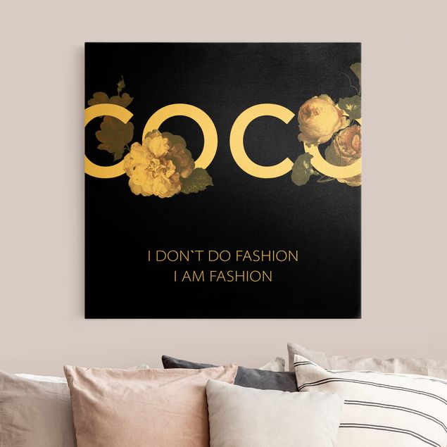 Leinwandbild Gold - COCO - I dont´t do fashion Rosen Schwarz - Quadrat