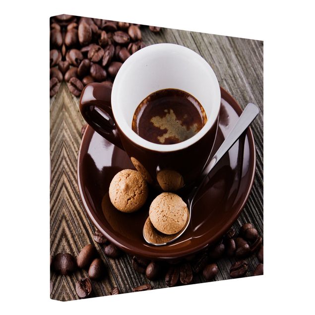 Leinwandbild - Kaffeetasse mit Kaffeebohnen - Quadrat 1:1