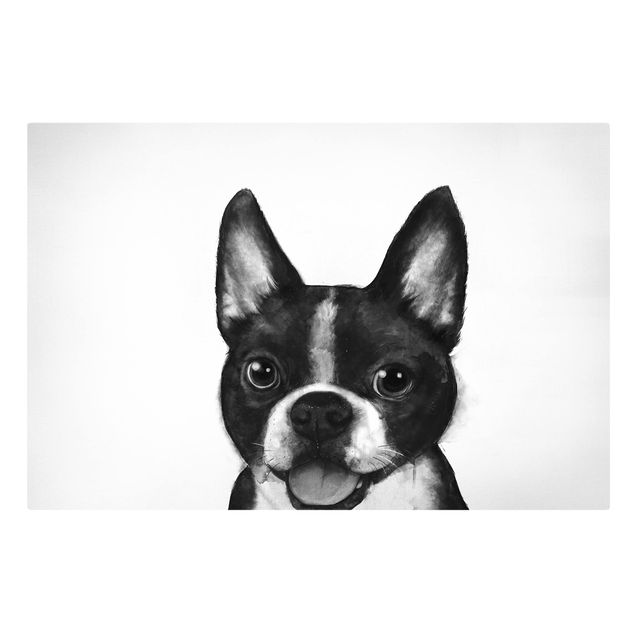 Leinwandbild - Illustration Hund Boston Schwarz Weiß Malerei - Querformat 2:3
