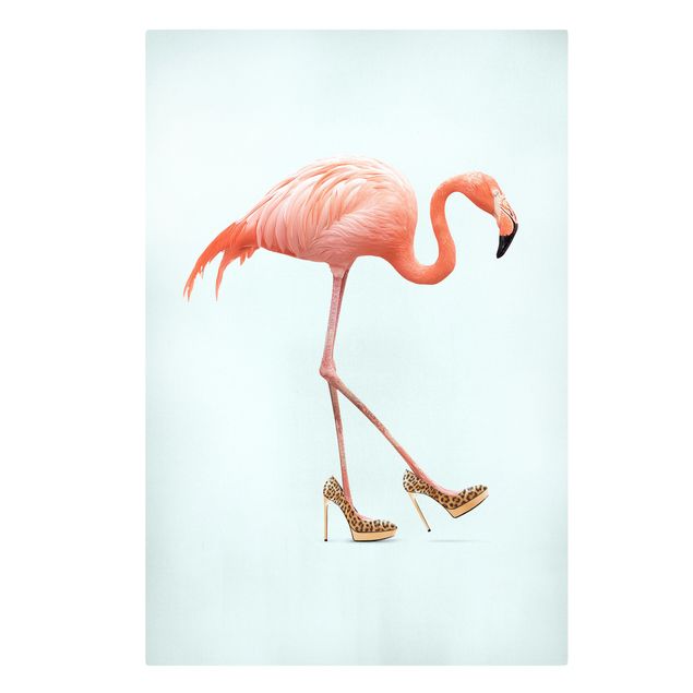 Leinwandbild - Jonas Loose - Flamingo mit High Heels - Hochformat 3:2