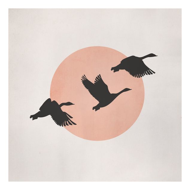 Leinwandbild - Vögel vor rosa Sonne III - Quadrat 1:1