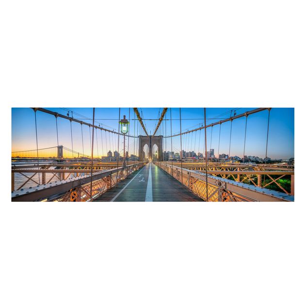 Leinwandbild - Morgenblick von der Brooklyn Bridge - Panorama 3:1