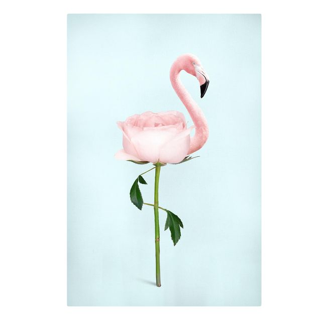 Leinwandbild - Jonas Loose - Flamingo mit Rose - Hochformat 3:2