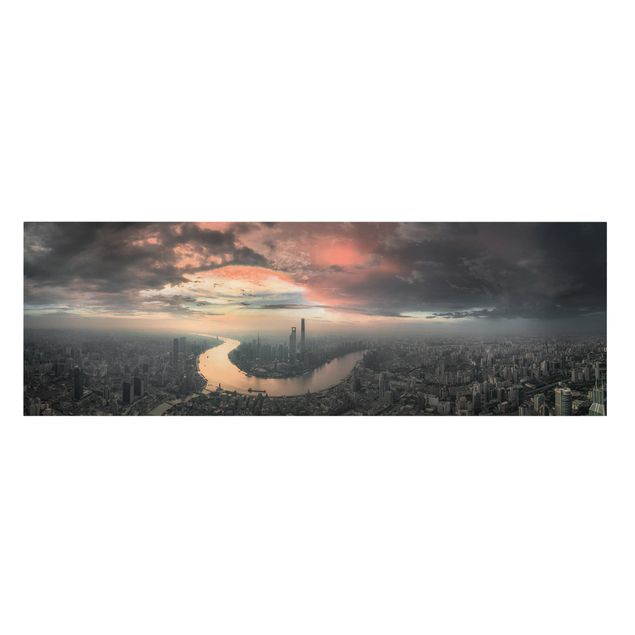 Leinwandbild - Shanghai am Morgen - Panorama 1:3