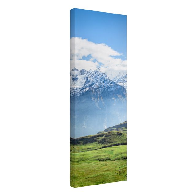 Leinwandbild - Schweizer Alpenpanorama - Panorama Hochformat 1:3