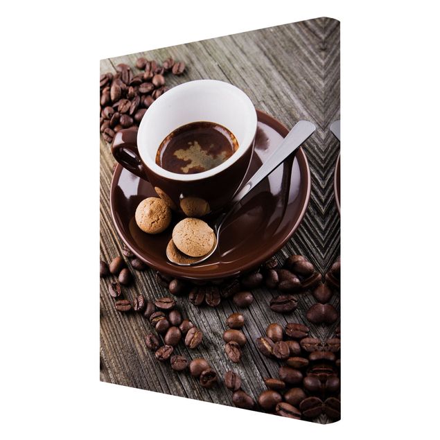 Leinwandbild - Kaffeetasse mit Kaffeebohnen - Hochformat 3:2