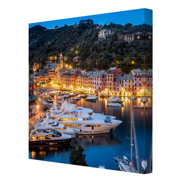 Leinwandbild - Nacht im Hafen von Portofino - Quadrat 1:1