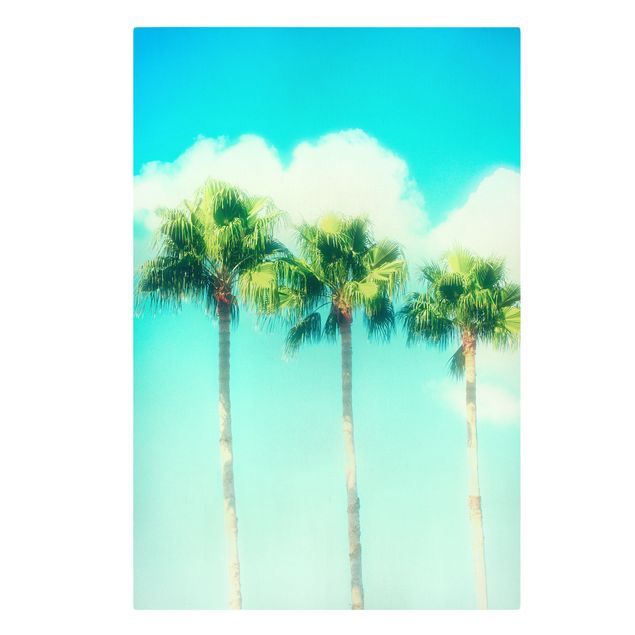 Leinwandbild - Palmen vor Himmel Blau - Hochformat 3:2
