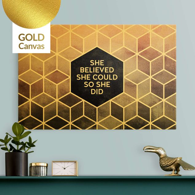 Leinwandbild Gold - Elisabeth Fredriksson - Goldene Geometrie - She Believed She Could - Querformat 2:3