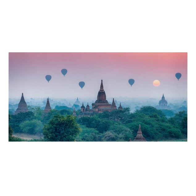 Leinwandbild - Heißluftballons über Tempelanlage - Querformat 2:1