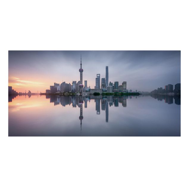 Leinwandbild - Shanghai Skyline Morgenstimmung - Querformat 1:2