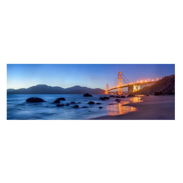 Leinwandbild - Golden Gate Bridge am Abend - Panorama 3:1
