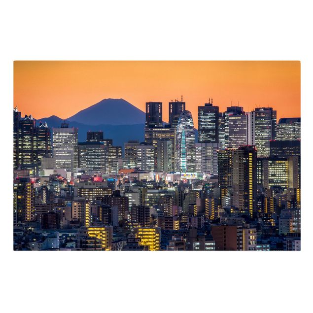 Leinwandbild - Tokio mit dem Fuji am Abend - Querformat 3:2