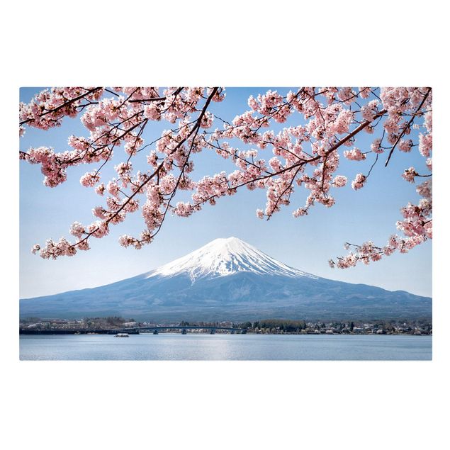 Leinwandbild - Kirschblüten mit Berg Fuji - Querformat 3:2