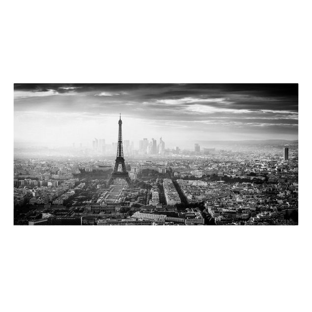 Leinwandbild - Der Eiffelturm von Oben Schwarz-weiß - Querformat 1:2