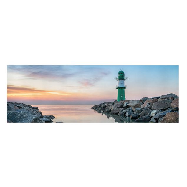 Leinwandbild - Sunset at the Lighthouse - Panorama 3:1