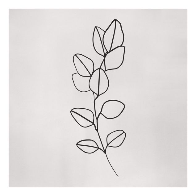 Leinwandbild - Line Art Zweig Blätter Schwarz Weiß - Quadrat 1:1