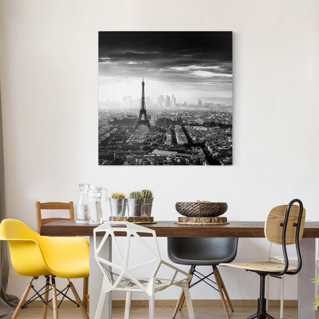 Leinwandbild - Der Eiffelturm von Oben Schwarz-weiß - Quadrat 1:1