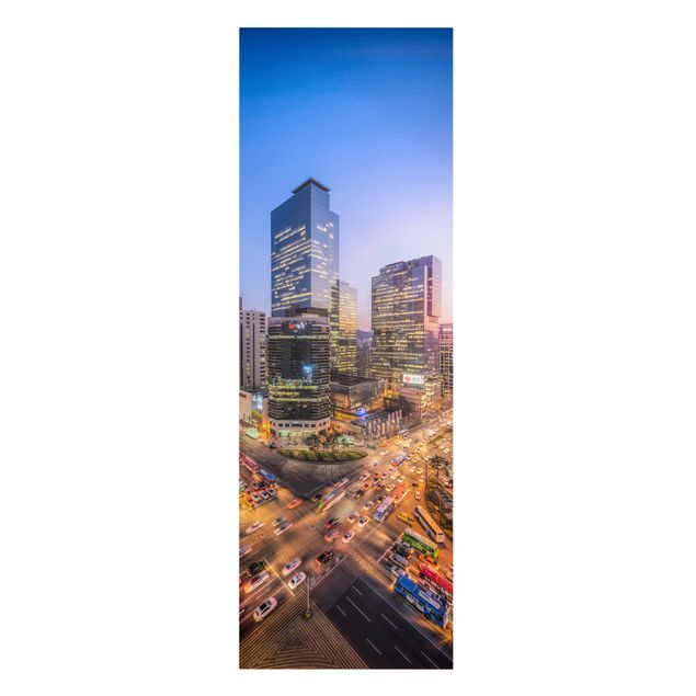 Leinwandbild - Stadtlichter von Gangnam - Panorama Hochformat 1:3