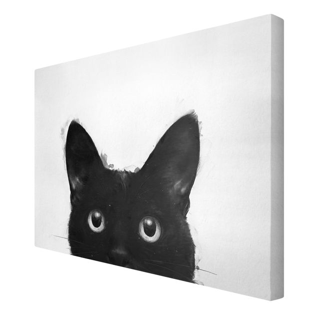 Leinwandbild - Illustration Schwarze Katze auf Weiß Malerei - Querformat 2:3