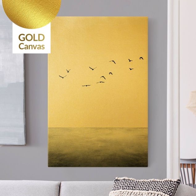 Leinwandbild Gold - Vogelzug in den Süden - Hochformat 2:3