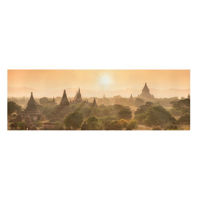 Leinwandbild - Sonnenuntergang über Bagan - Panorama 3:1