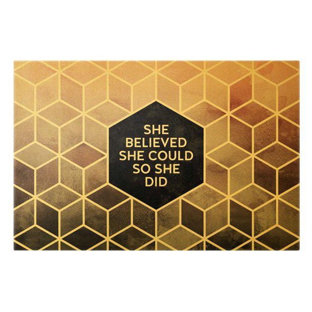 Leinwandbild Gold - Elisabeth Fredriksson - Goldene Geometrie - She Believed She Could - Querformat 2:3