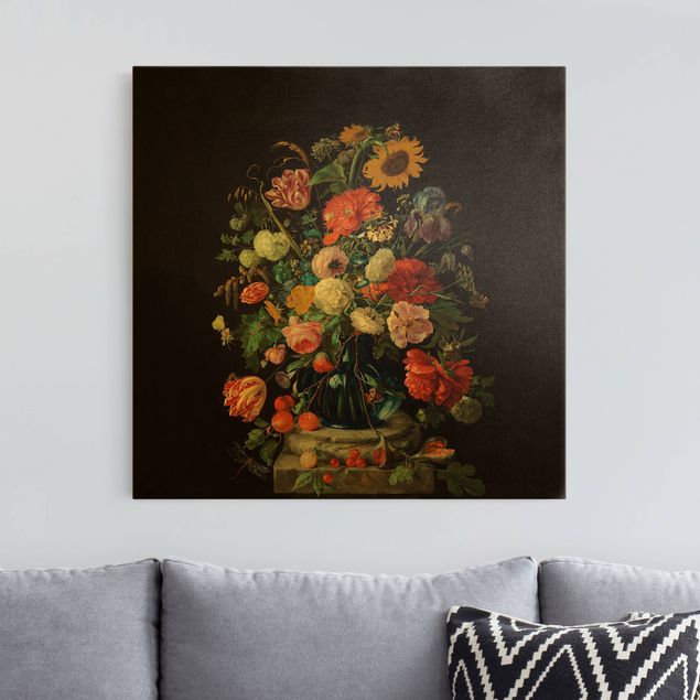 Leinwandbild Gold - Jan Davidsz de Heem - Glasvase mit Blumen - Quadrat