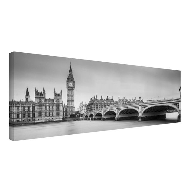 Leinwandbild - Westminster Brücke und Big Ben - Panorama 1:3