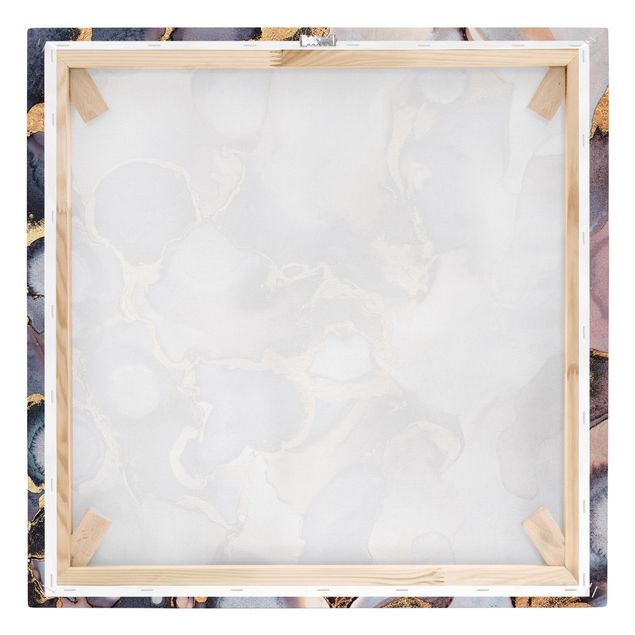 Leinwandbild - Marmor Aquarell mit Gold - Quadrat 1:1