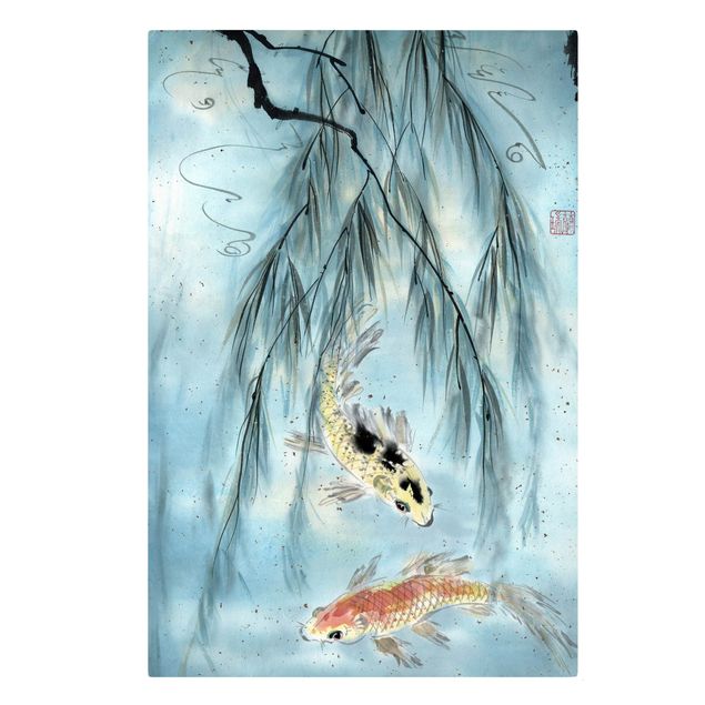 Leinwandbild - Japanische Aquarell Zeichnung Goldfische II - Hochformat 3:2