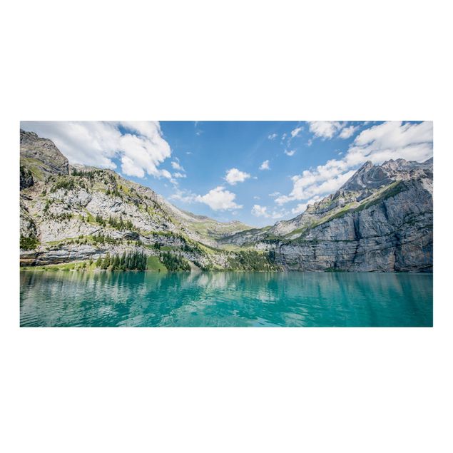 Leinwandbild - Traumhafter Bergsee - Querformat 2:1