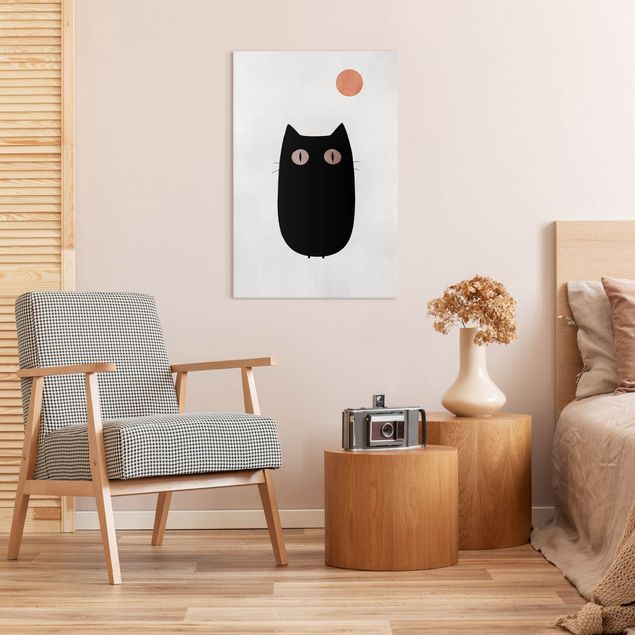 Leinwandbild - Schwarze Katze Illustration - Hochformat 3:2