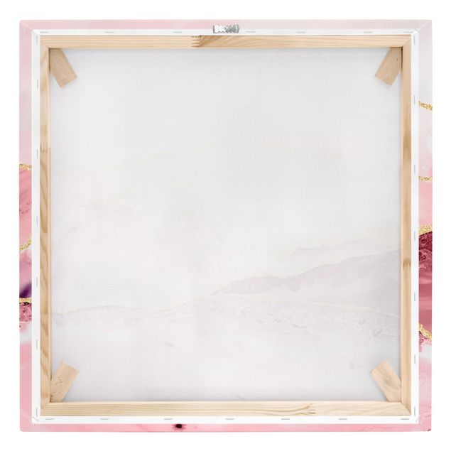 Leinwandbild - Abstrakte Berge Rosa mit Goldene Linien - Quadrat 1:1