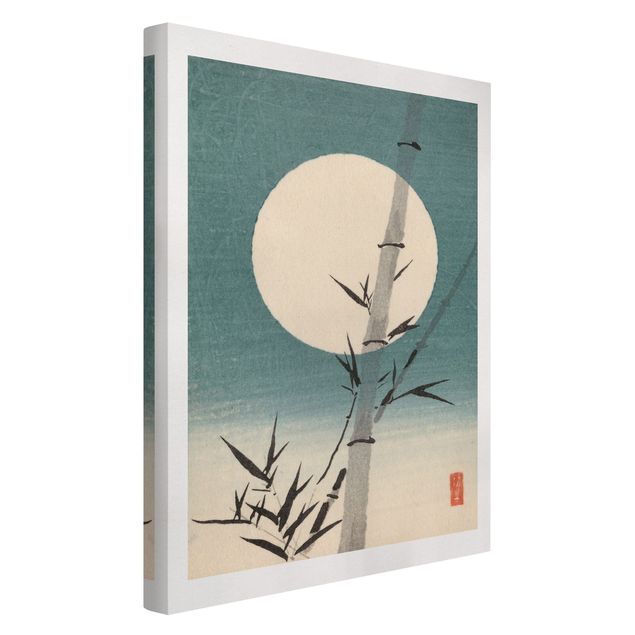 Leinwandbild - Japanische Zeichnung Bambus und Mond - Hochformat 3:2