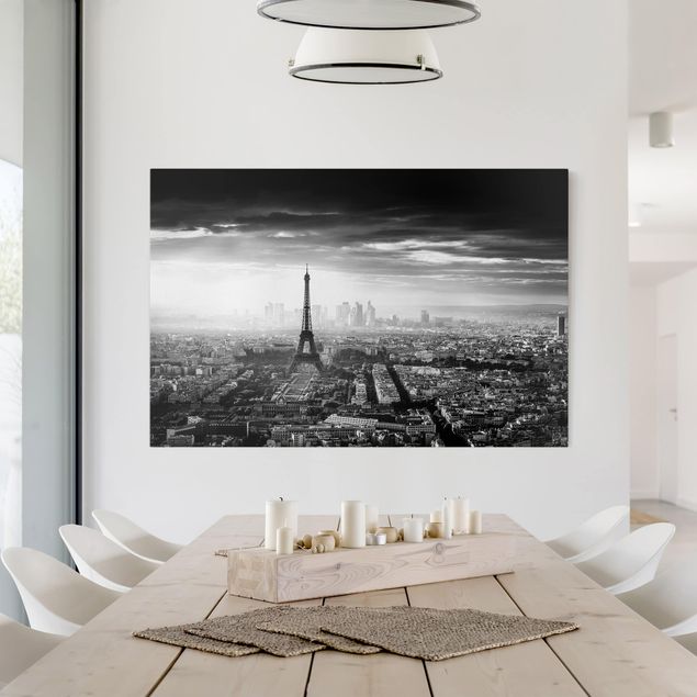 Leinwandbild - Der Eiffelturm von Oben Schwarz-weiß - Querformat 2:3