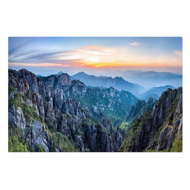 Leinwandbild - Sonnenaufgang über dem Huangshan Gebirge - Querformat 3:2
