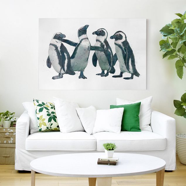 Leinwandbild - Illustration Pinguine Schwarz Weiß Aquarell - Querformat 2:3