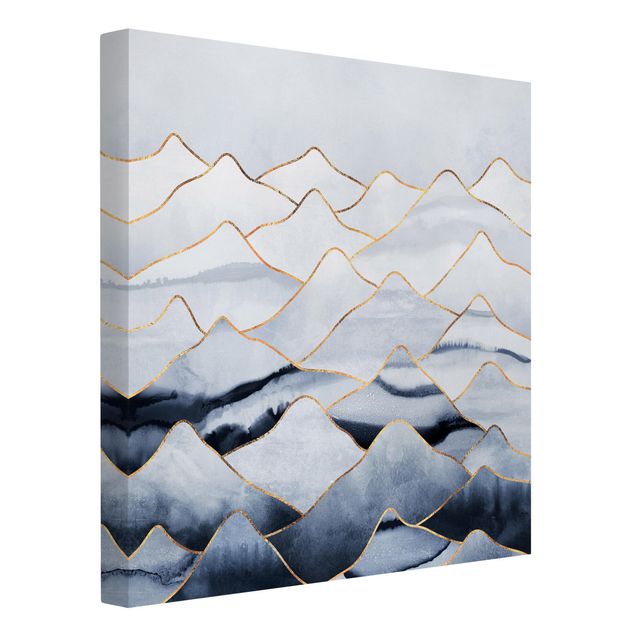 Leinwandbild - Aquarell Berge Weiß Gold - Quadrat 1:1