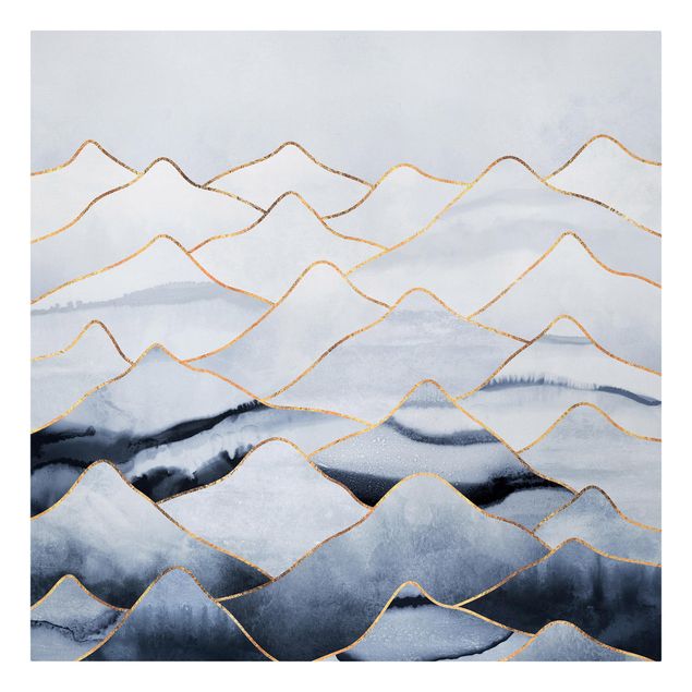 Leinwandbild - Aquarell Berge Weiß Gold - Quadrat 1:1